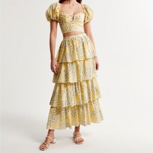 A&F Yellow Floral Top & Skirt Set size M
